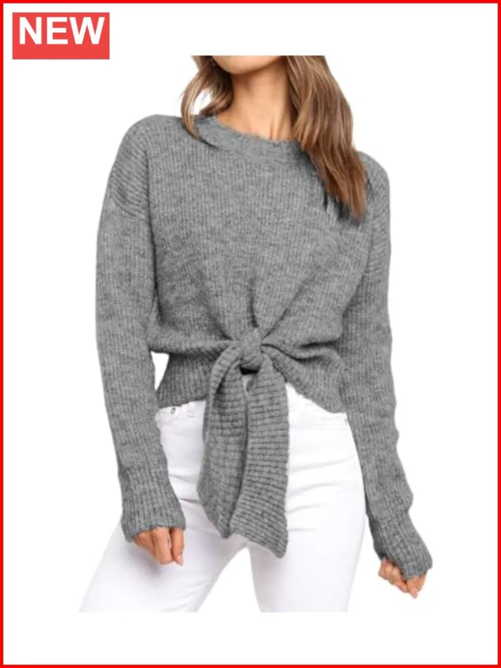 Women's Cable Knit Cropped Sweater Long Sleeve Tie Front Pullover
